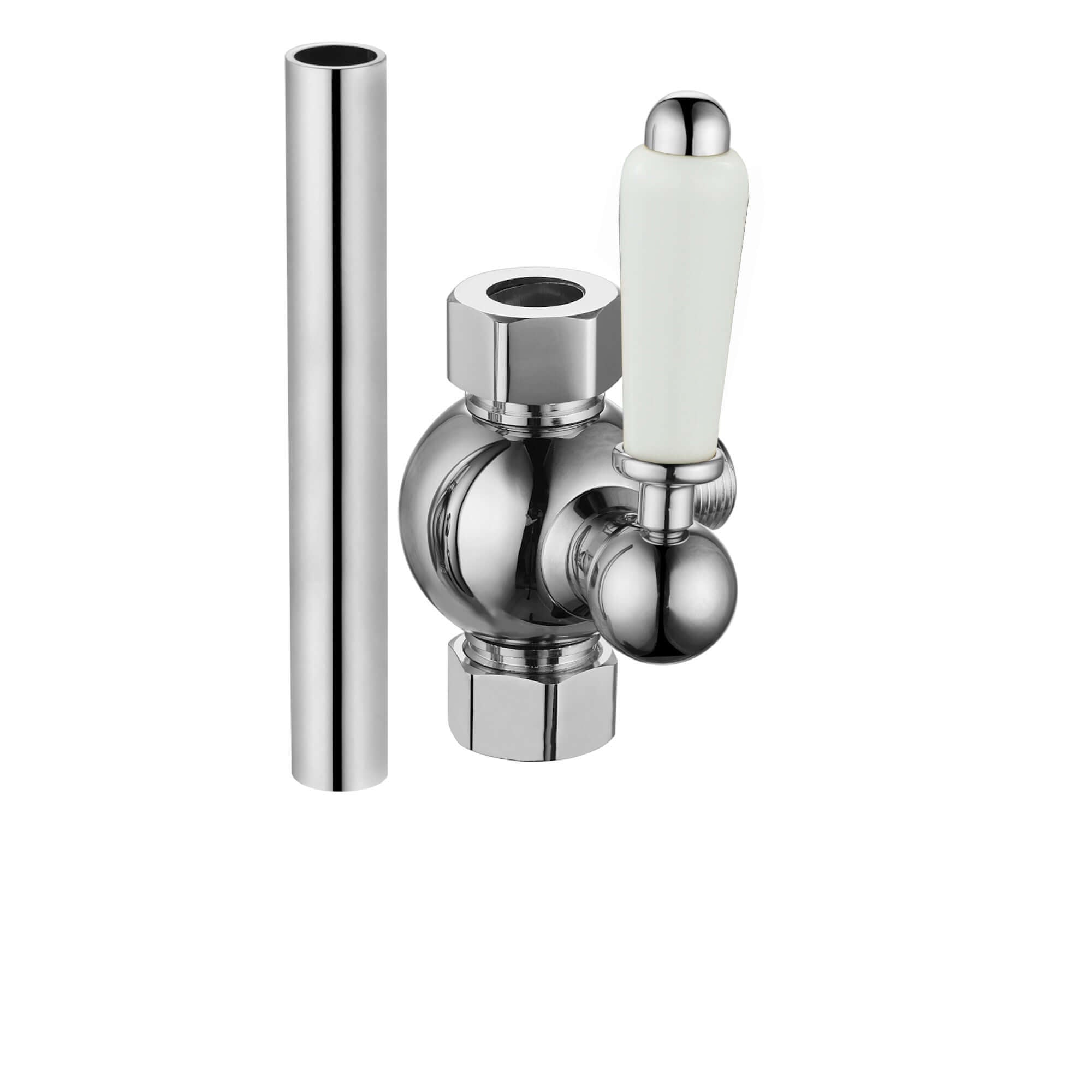 Downton traditional shower diverter with 18mm diameter extension pipe - chrome & white - Showers